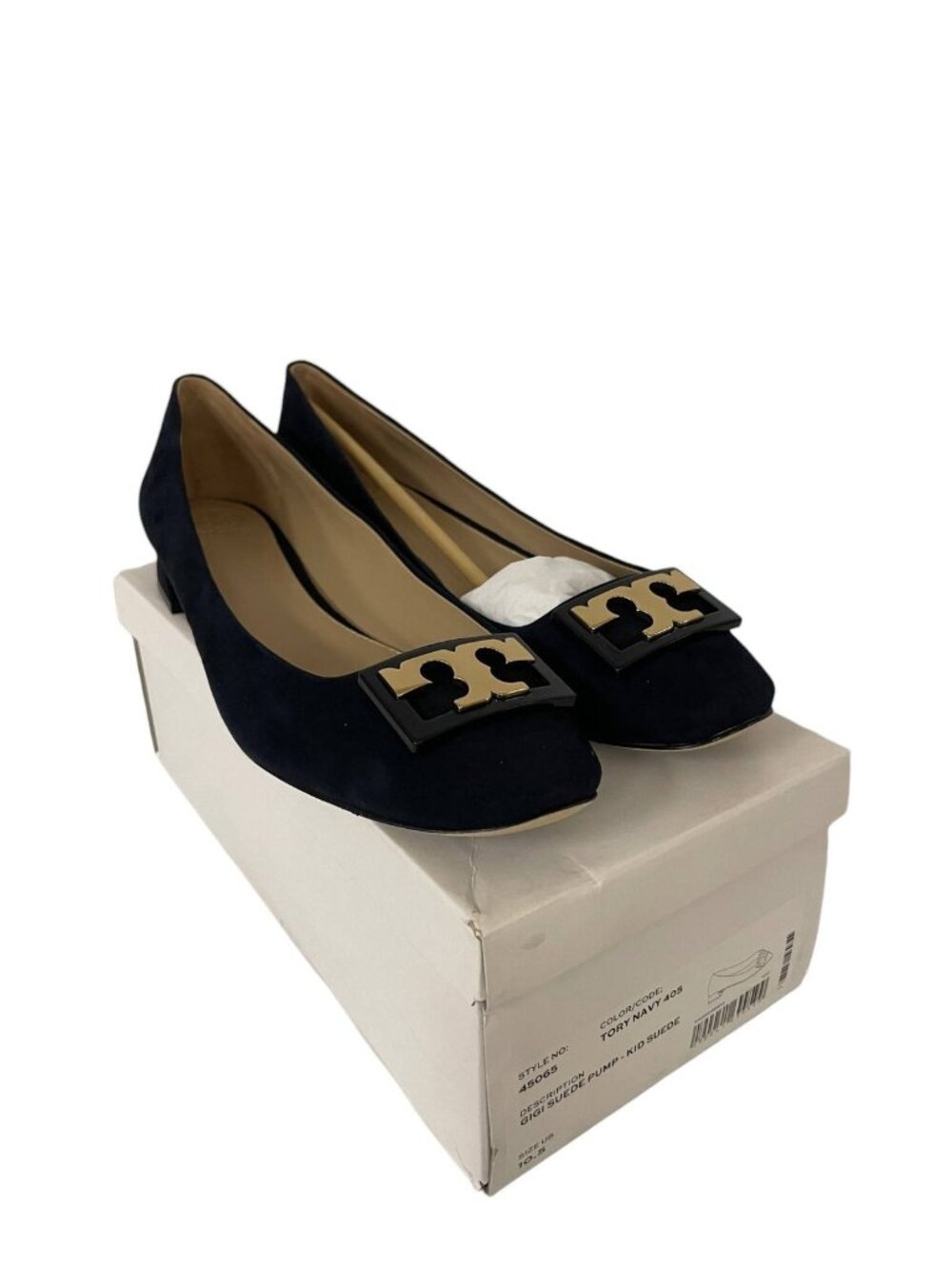Tory Burch Gigi Navy Blue Kid Suede Low Block Heel Pumps Women Size 10.5 46050